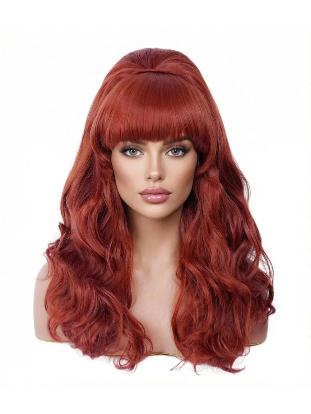 Women's Auburn Heat Resistant Synthetic Fiber Retro Long Wavy Wigs Bangs